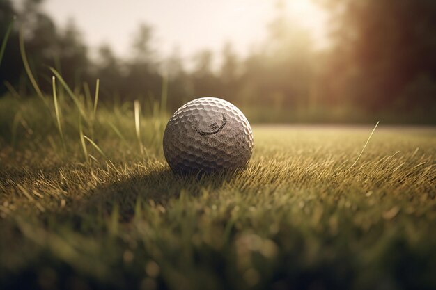 Bola de golfe na grama à luz do sol