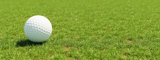 Bola de golfe na grama no fundo verde do fairway Esporte e conceito atlético renderização de ilustração 3D
