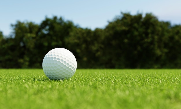 Bola de golfe na grama no fundo verde do fairway Esporte e conceito atlético