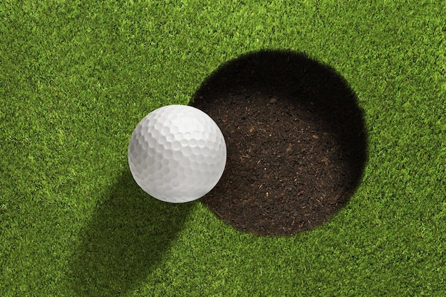 Bola de golfe perto do buraco