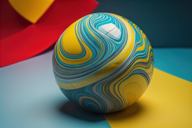 Bola de mármore colorida sobre um fundo de cor sólida Closeup ai generative