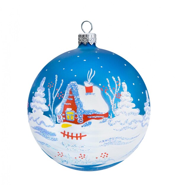 Bola de Natal azul isolada no fundo branco