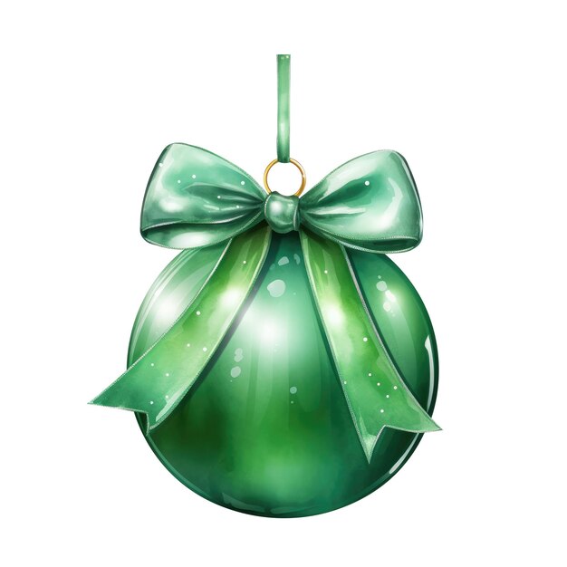 bola de Natal de aquarela verde com fita e um laço isolado no fundo IA generativa