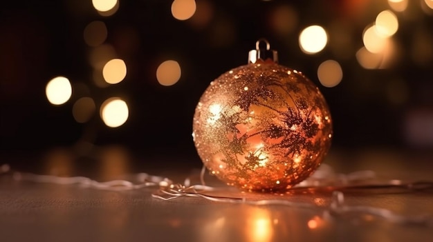 Bola de natal dourada em bokeh de fundo com cópia spacegenerative ai