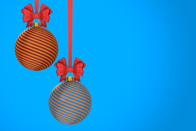 Bola de Natal em fundo azul. Ilustração 3D isolada