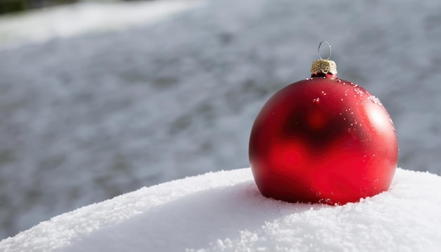 bola de Natal vermelha na neve