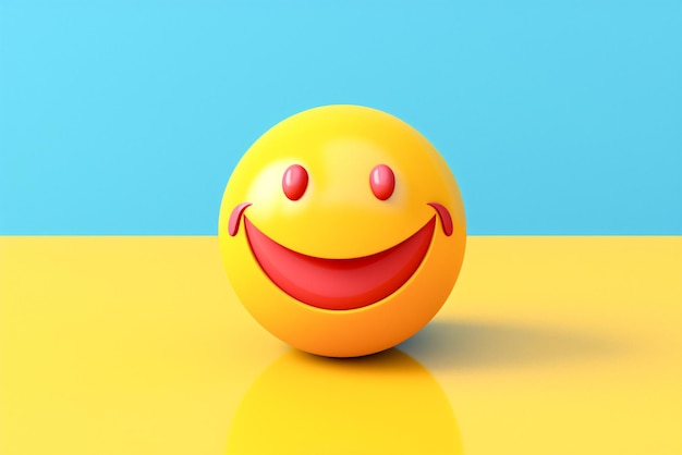 Bola de rosto sorridente amarelo alegre com olhos vermelhos e um sorriso nela aprimorada pela IA generativa