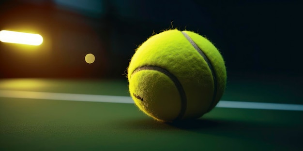 Bola de tênis em fundo escuro AI gerado