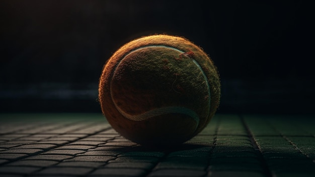 Bola de tênis em um fundo escuro imagem tonificada generativa ai
