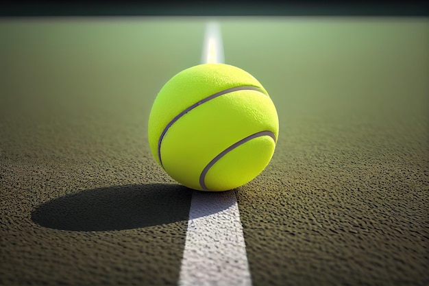 Bola de tênis em uma quadra de tênis com net Generative Ai