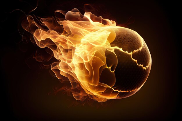 Foto bola de tênis quente em chamas de fogo generative ai