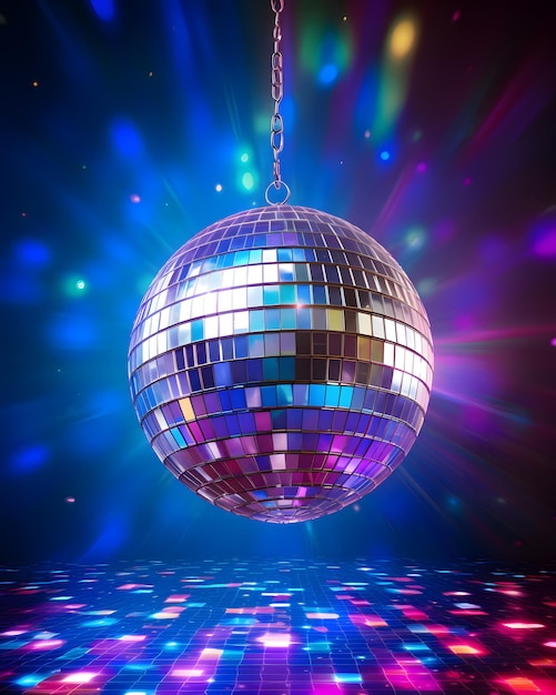 Bola de discoteca arco iris en la noche colores de neón pop Diseño de fiestas de eventos