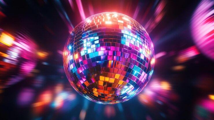 Bola de discoteca con luces de neón