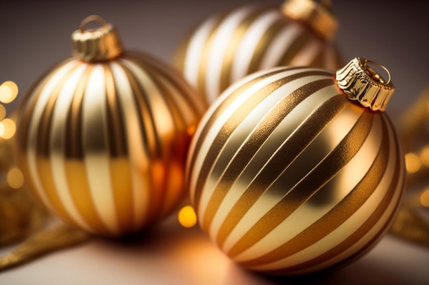 Bola dorada del árbol de navidad en una mesa