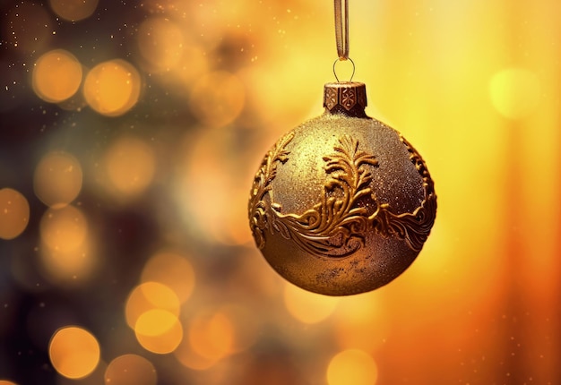 Foto bola dourada na árvore de natal bokeh fundo feriado de natal ia generativa