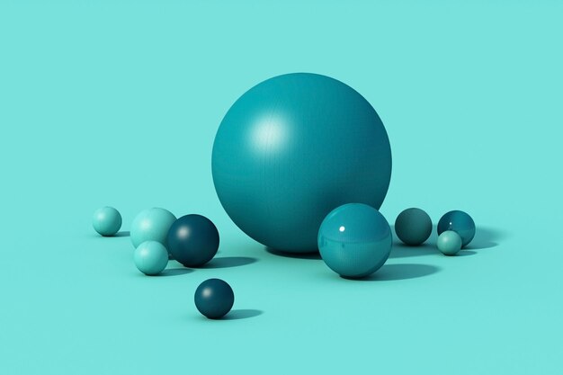 Bola de esfera azul sobre fondo azul renderizado en 3D