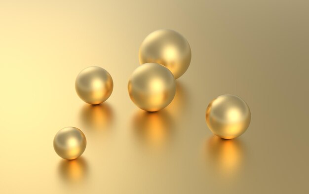 Bola de esfera dorada sobre fondo dorado con renderizado 3D de reflexión