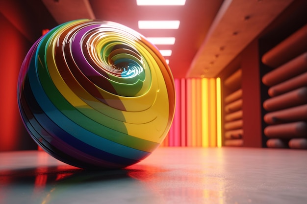 Una bola en espiral con los colores del arcoíris