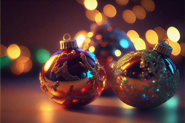 Bola feliz natal 3d render fundo bokeh