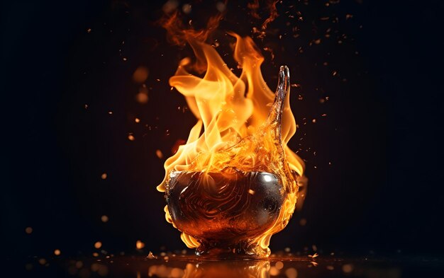 Una bola de fuego arde sobre un fondo negro