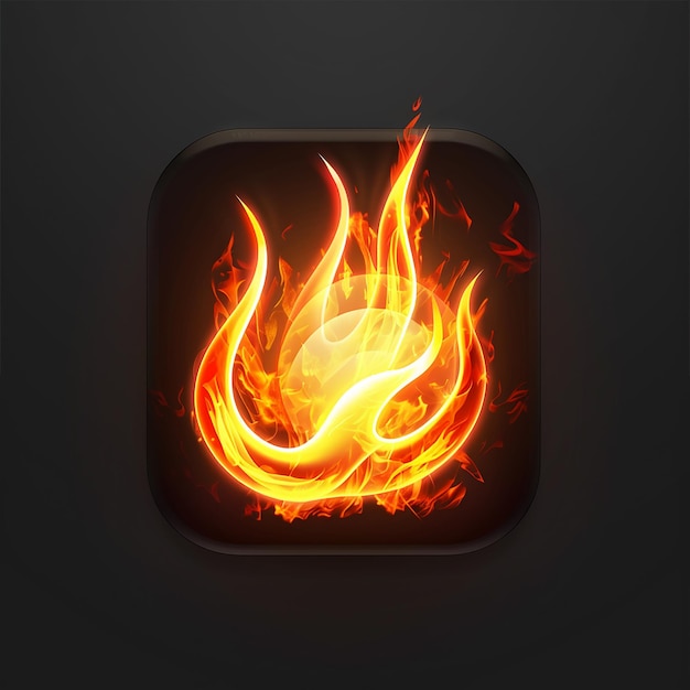 una bola de fuego está en un fondo negro con un diseño de fuego