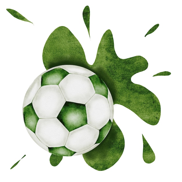 Bola de fútbol acuarela pelota de fútbol ilustración dibujada a mano aislada en fondo blanco deportes