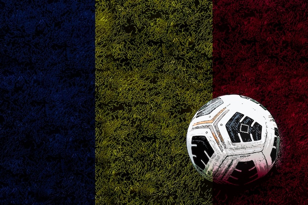 Bola de fútbol y campo con bandera de Rumania bola de fútbol y bandera nacional idea de copa de fútbol Rumania