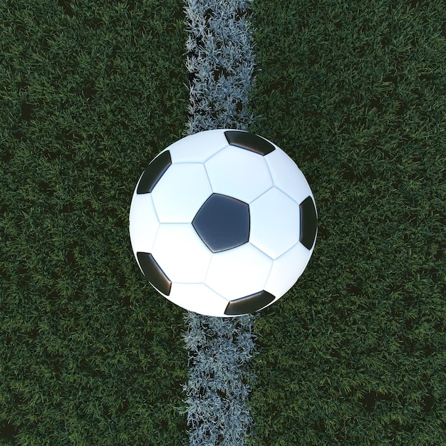 Bola de fútbol negra y blanca en el césped