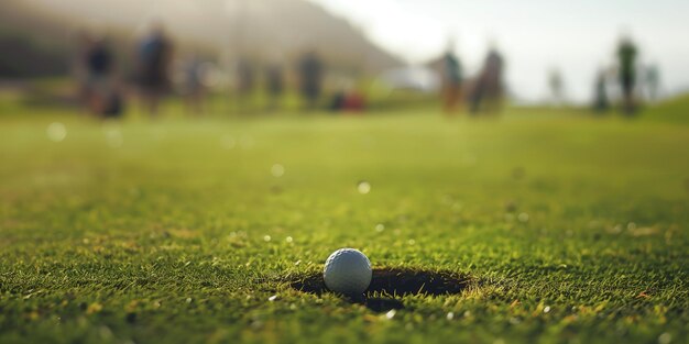 Bola de golf en el campo verde