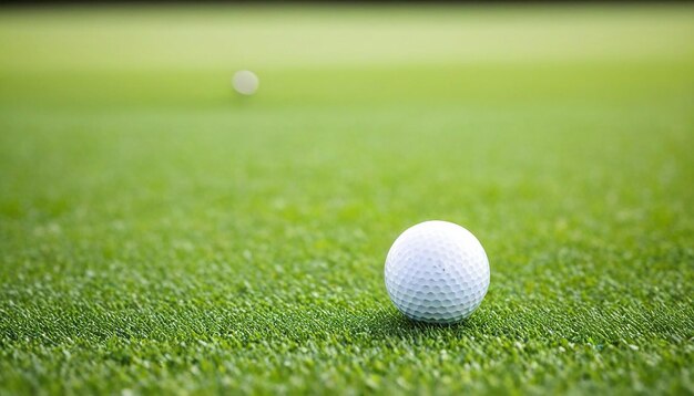 Foto bola de golf en el fondo de la hierba verde al atardecer