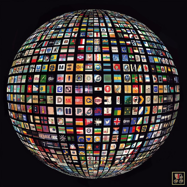 una bola grande con muchos iconos diferentes en ella