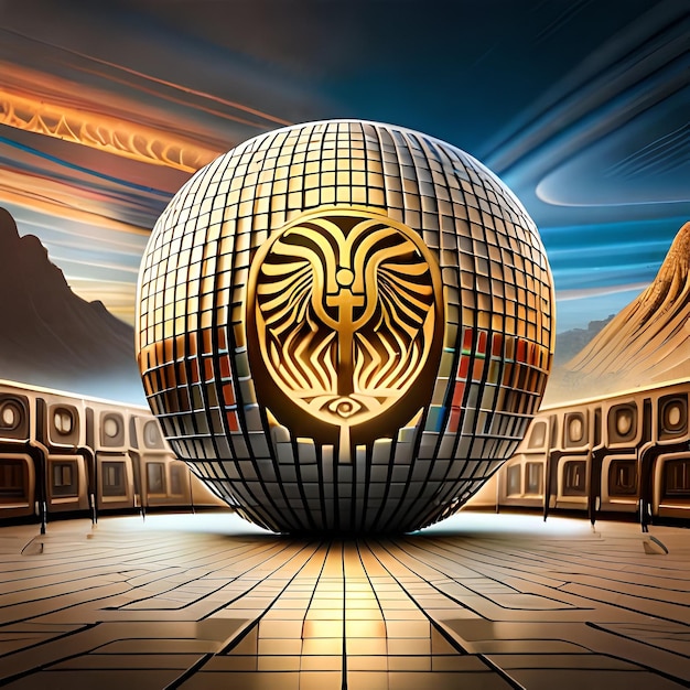 una bola grande con un símbolo dorado en ella