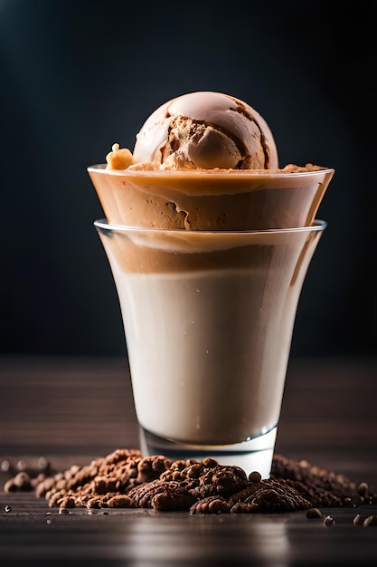 Una bola de helado con una bola de helado encima