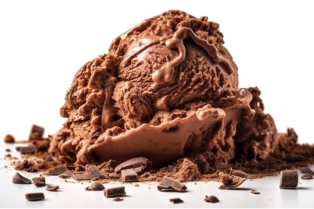 Bola de helado de chocolate aislado sobre fondo blanco ilustración generativa ai