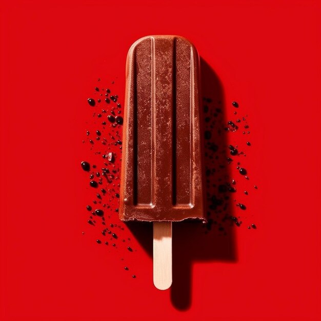 una bola de helado de madera está sobre un fondo rojo.