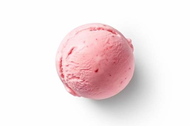 una bola de helado rosa sobre una superficie blanca