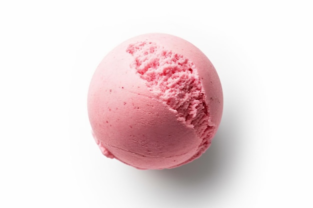 una bola de helado rosa sobre una superficie blanca