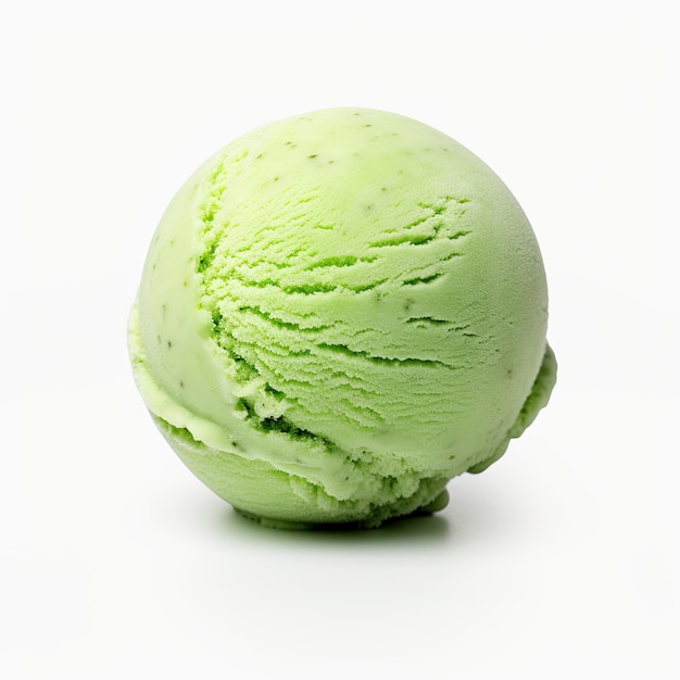 Bola de helado verde aislada sobre un fondo blanco