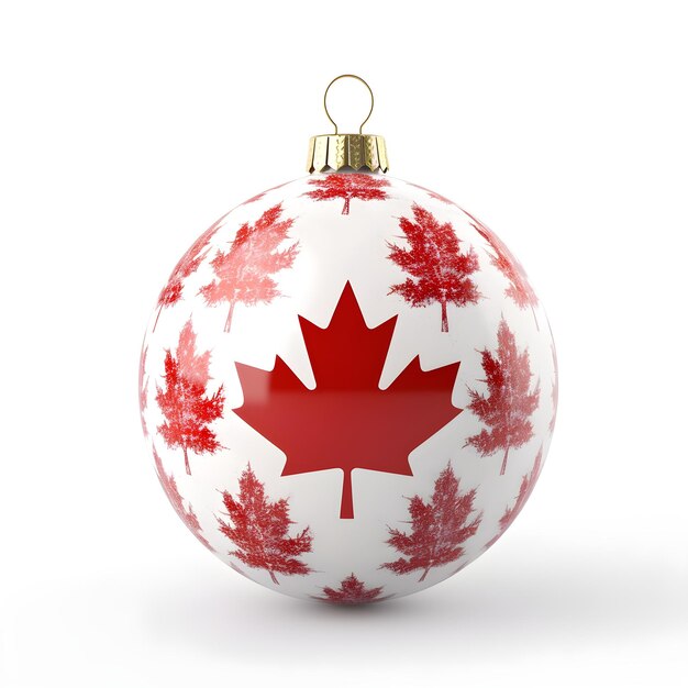 Foto bola de juguete de navidad en los colores de la bandera de canadá aislada sobre un fondo blanco