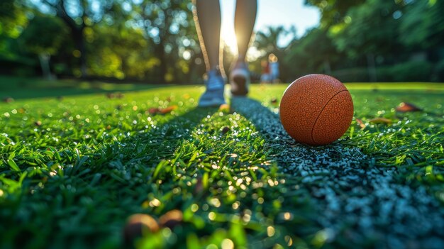 Foto bola laranja em campo verde exuberante ia generativa