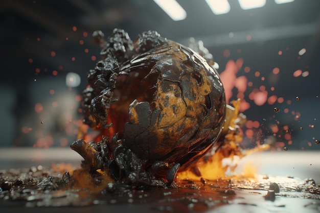 Una bola en llamas está rodeada de llamas y las palabras bola de fuego en la parte inferior.