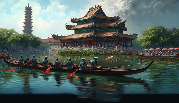 Bola de masa hervida de arroz Zongzi para el festival tradicional chino Dragon Boat Festival Duanwu AI Generated