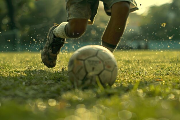 Foto bola na grama com o jogador