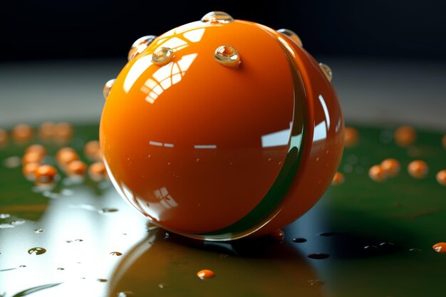 Una bola naranja con gotas de agua