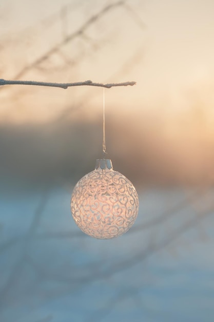 Bola de Navidad en el árbol al aire libre foto creativa año nuevo Navidad