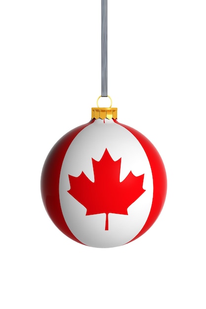 La bola de Navidad de la bandera de Canadá aislada sobre un fondo blanco