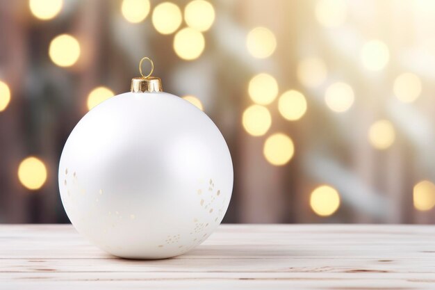 Foto bola de navidad blanca en blanco sobre la madera vibraciones navideñas