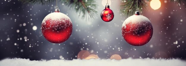 Bola de Navidad colgando de una rama nevada afuera Decoración estacional natural IA generativa