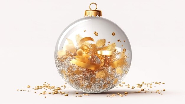 Bola de Navidad con decoración dorada dentro de ai generativo aislado