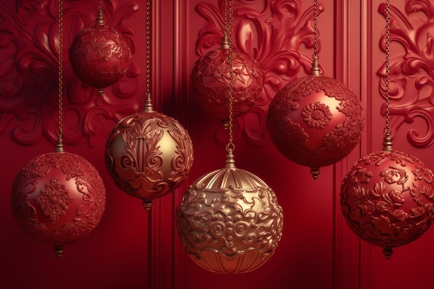 Una bola de Navidad roja cuelga de una puerta roja.